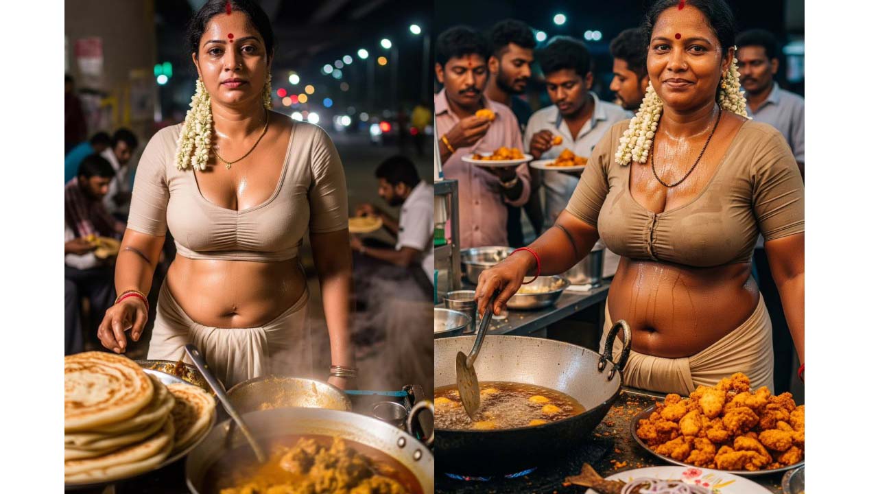 AI generated photos of hot tamil auntys in blouse and skirt..