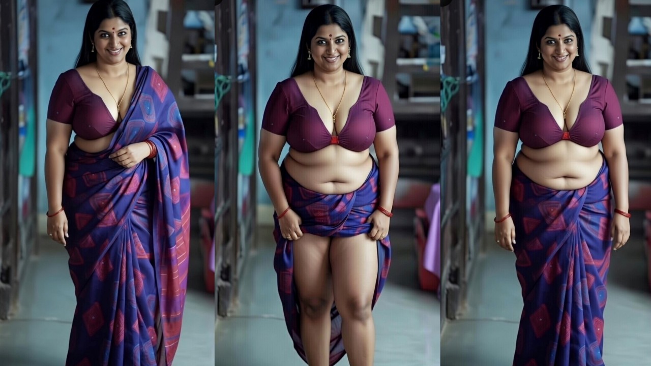 Cute blue saree aunty exposing cleavage, navel and thunder thighs..