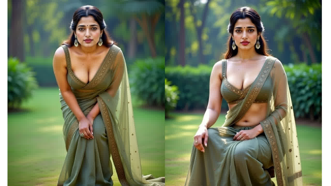 Cute tamil girl chubby cleavage and navel exposed in saree photos..