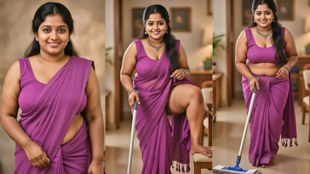 Cute tamil aunty in sleeveless saree hot photos in home..