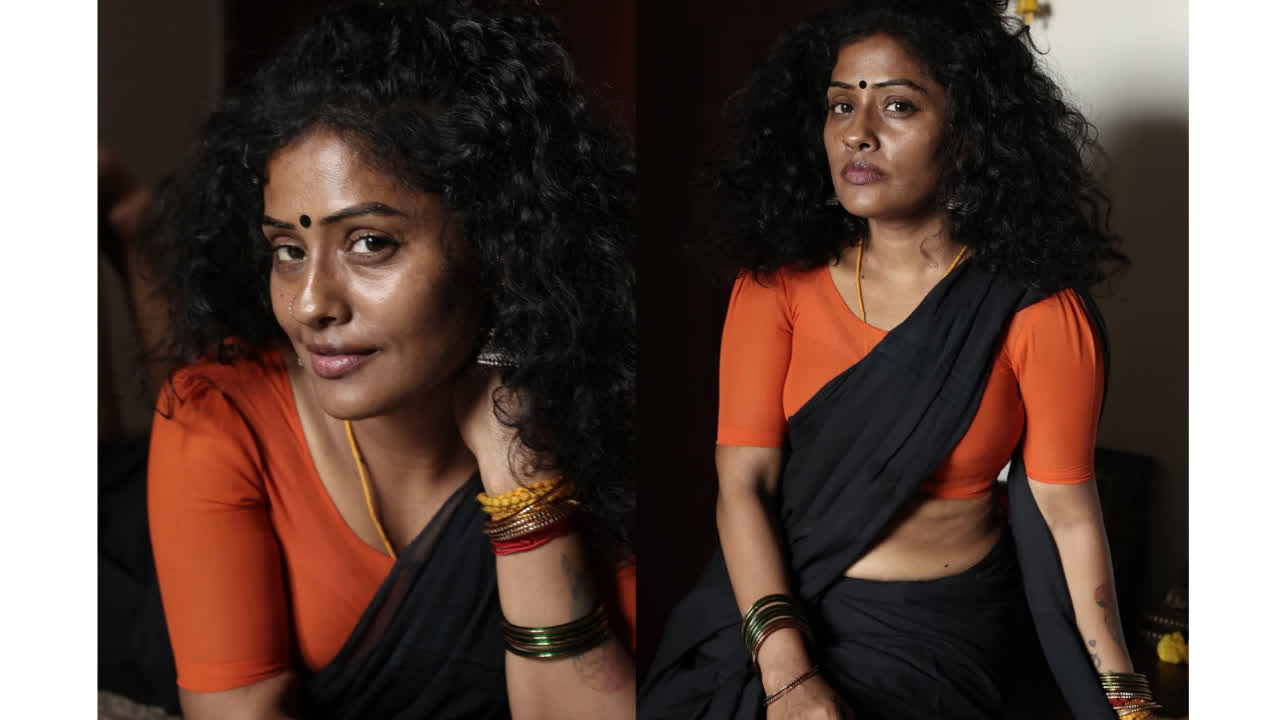 Lakshu raghav hot pose in black dhavani