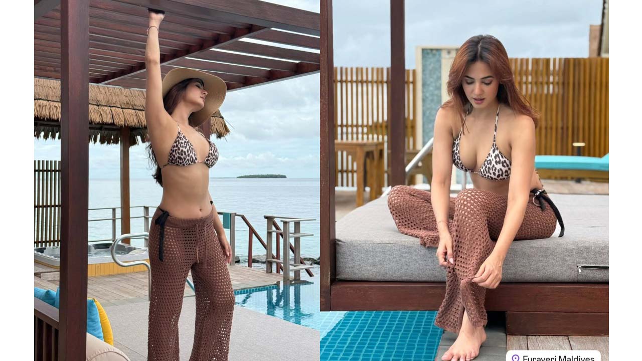 Sonal chauhan silky navel exposed in bikini top and phant..