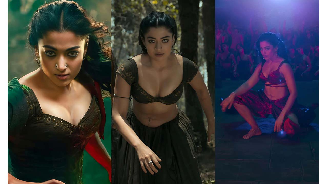 Rashmika mandanna spicy cleavage and navel exposed movie stills..